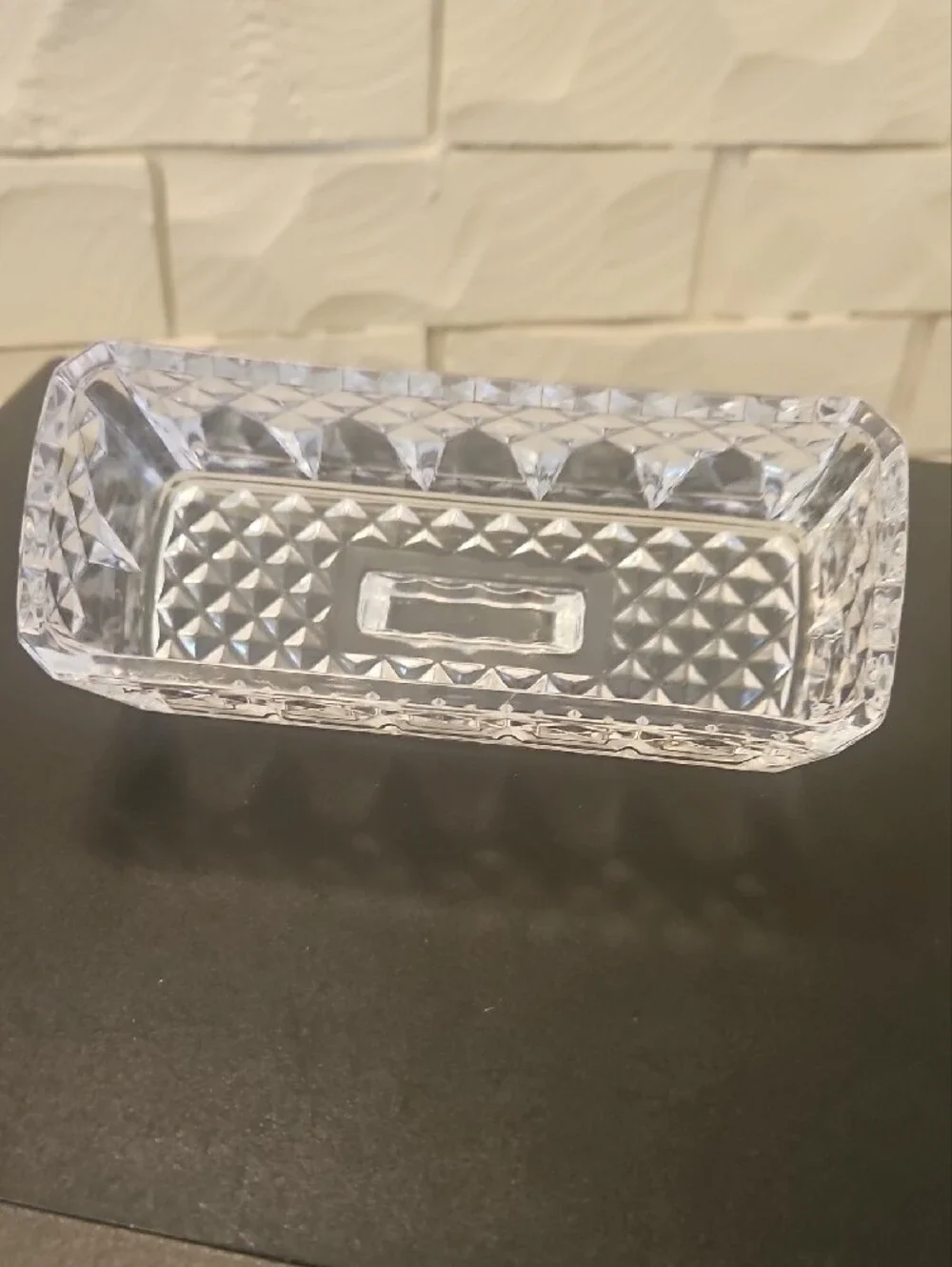 Cristal D'Arques Clear Patterned Glass Vanity Tray with Lid Excellent Condition!